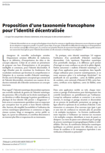 Proposition d’une taxonomie francophone pour l’identité décentralisée
